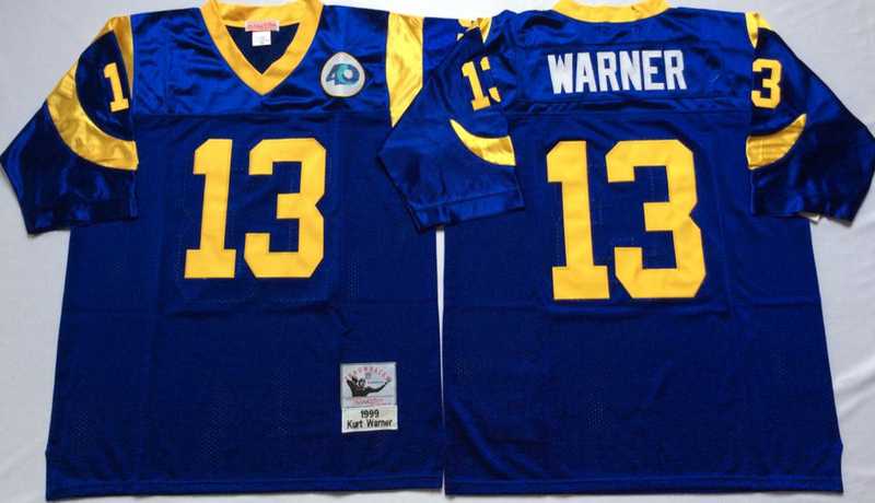 Rams 13 Kurt Warner Blue M&N Throwback Jersey->nfl m&n throwback->NFL Jersey